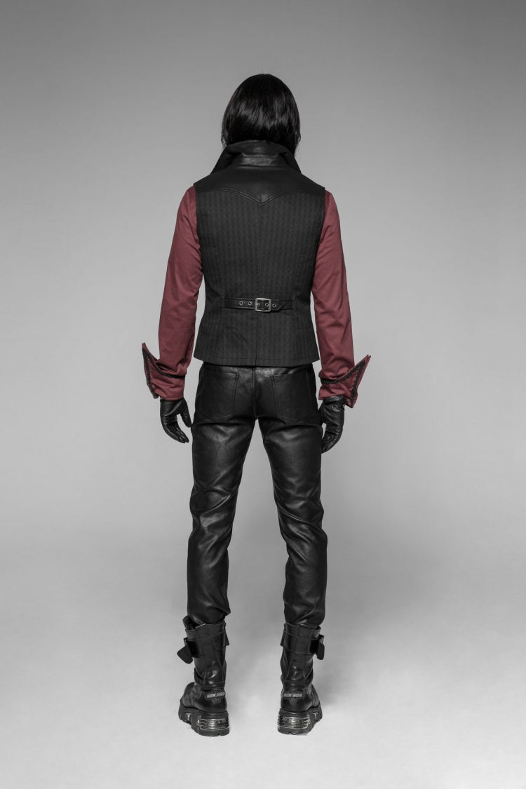 Black V Collar Sleeveless Metal Buckle Mens Steampunk Crossover Formal Vest - Product - 5