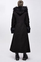 Black Double Sided Woollen Hooded Punk Mens Long Coat - Product - 3