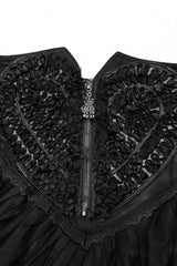Heart Embroidery Skull Pendant Zipper Irregular Mesh Women's Gothic Skirt 2 Colors - Product - 13