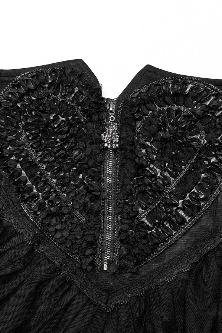 Heart Embroidery Skull Pendant Zipper Irregular Mesh Women's Gothic Skirt 2 Colors - Product - 13