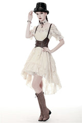 Beige Ruffled Off Shoulder Short Sleeves Ruched Women's Steampunk Vintage Gorgeous Graduation Dress - Product - 7