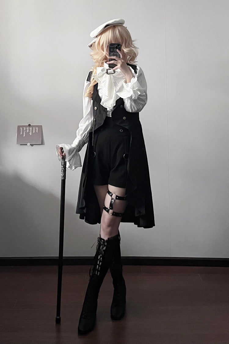 Black [Moonstone] Sleeveless Ruffle Ouji Gothic Prince Lolita Long Vest - Product - 4