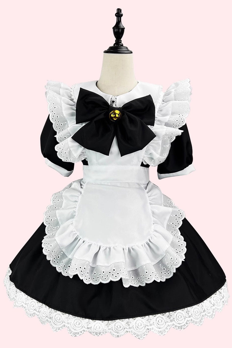 Maid Short Sleeves Ruffle Bowknot Sweet Plus Size Lolita Dress Full Set 2 Colors - Product - 2