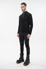 Black Punk High Collar Long Sleeve Stitched Metal Lace-Up Pentagram Hollow Texture Design Men's T-Shirt - Product - 4