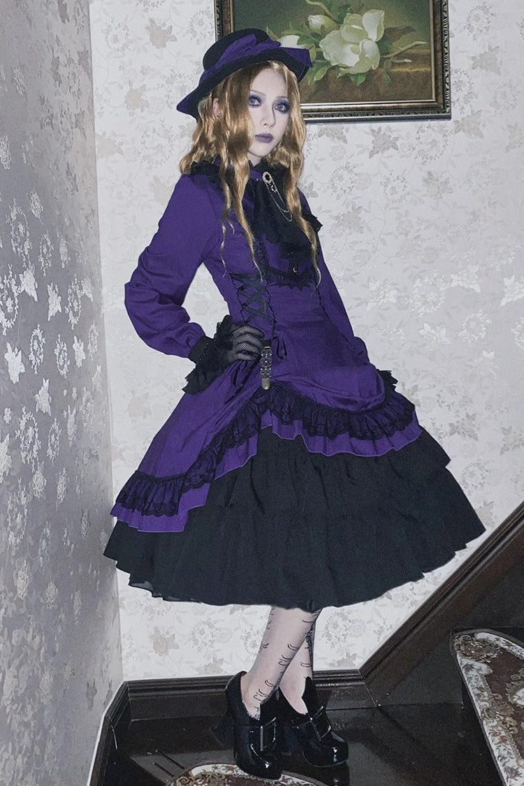 Point Manor Solid Color Stand Collar Long Sleeves Multi-layer Ruffle Gothic Lolita Dress 5 Colors - Product - 11