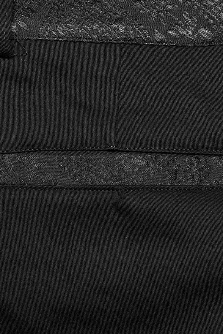 Black Leather Stitching Slim Front Zipper Men's Gothic Pants - Product - 8