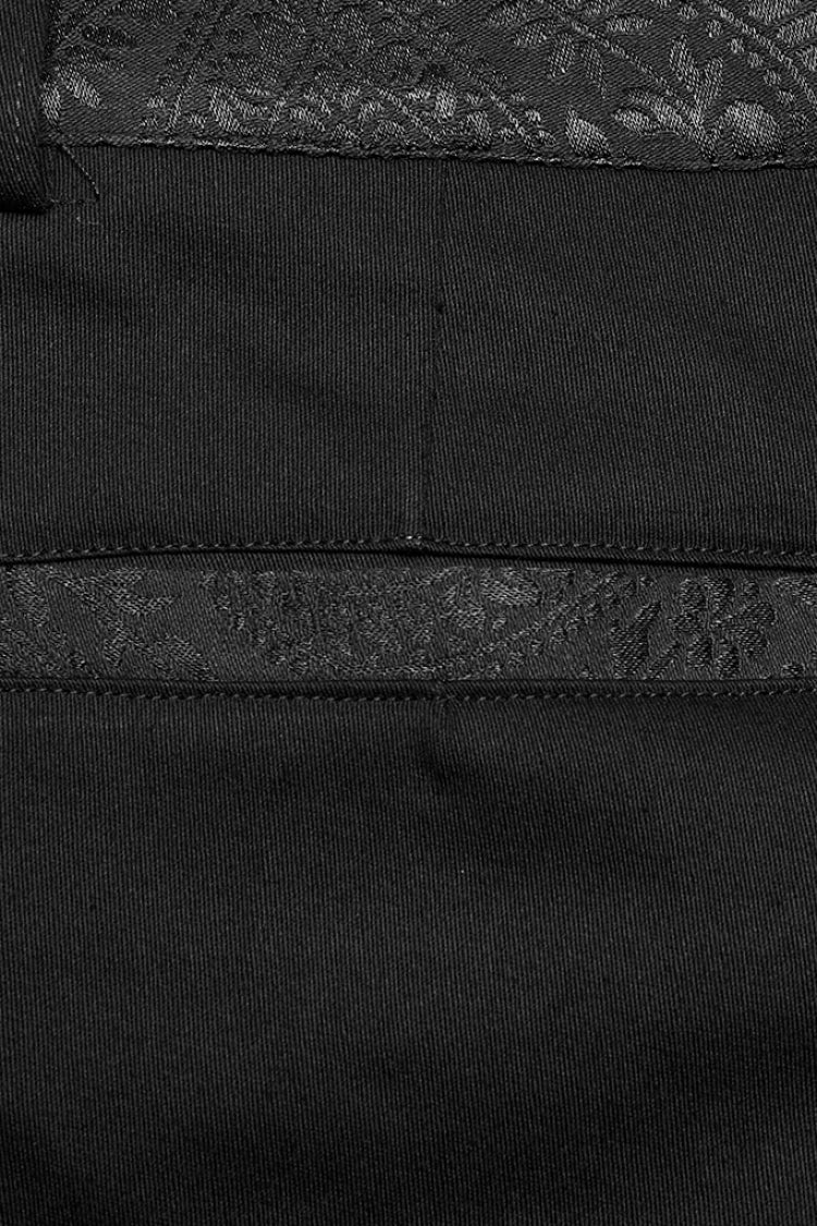 Black Leather Stitching Slim Front Zipper Men's Gothic Pants - Product - 8