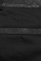 Black Leather Stitching Slim Front Zipper Men's Gothic Pants - Product - 8