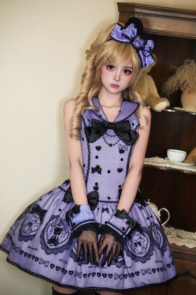 Purple [Sugar Bear] Halterneck Sleeveless Embroidered Bow Sweet Lolita Dress - Purple - 1