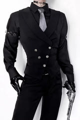 Black Sleeveless Ouji Gothic Lolita Waist-Cinching Vest with Silver Buttons - Product - 3