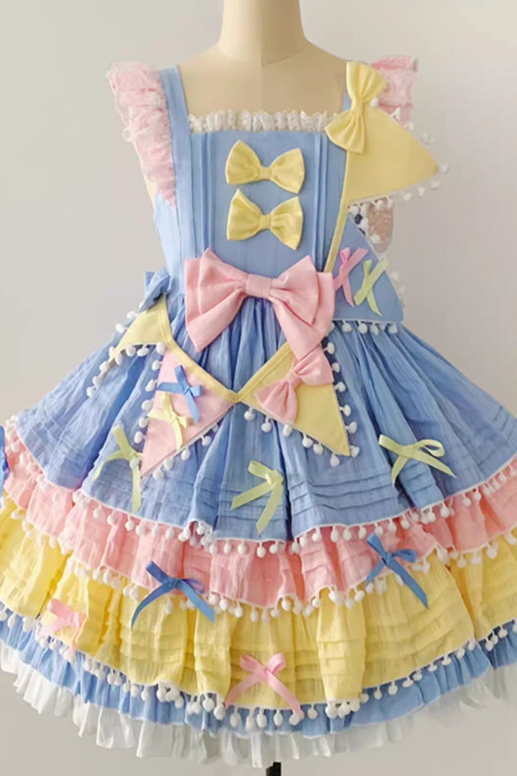 Yellow/Blue/Pink Cute Candy Bowknot Sweet Lolita Jsk Dress (Includes Pennant) - Product - 4