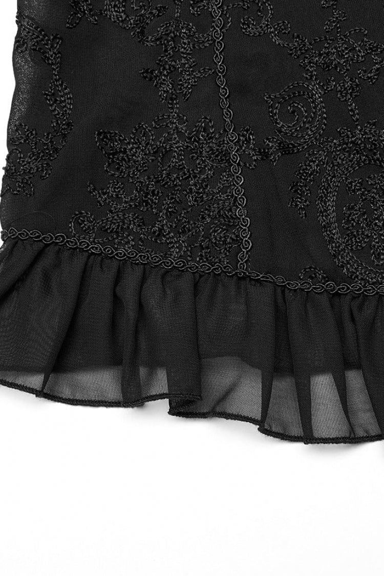 Stand Collar Long Puff Sleeves Embroidery Womens Gothic Blouse 2 Colors - Product - 11