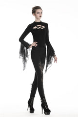 Black Floral Cut-Out Lace-Up Women's Gothic Leggings - Product - 8