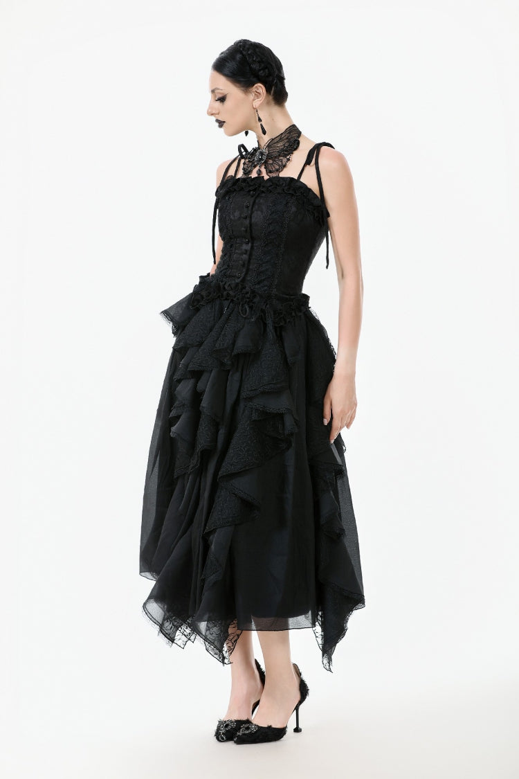Black Floral Jacquard Lace-Up Women's Gothic Elegant Bustier - Product - 11