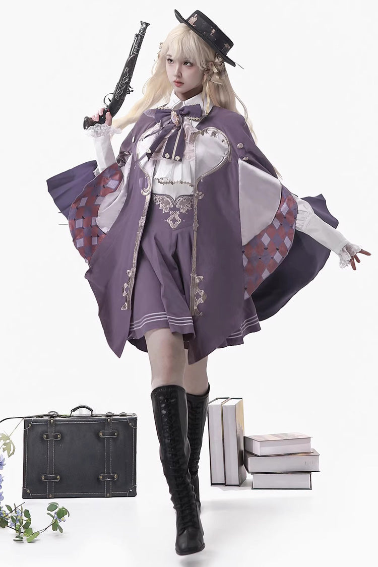 Purple [Magic Carnival] Printed Ruffled Embroidered Bow Gothic Ouji Lolita Skirt Set - Product - 2