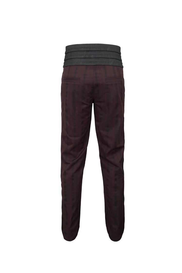 Red Retro Mid High Waist Micro Elastic Striped Woven Stitching Three Dimensional Jacquard Men's Gothic Trousers - Product - 7