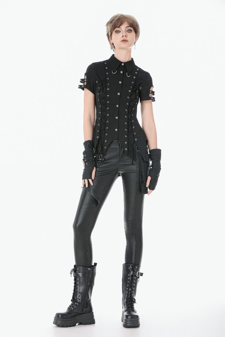 Black Asymmetric Studded Women's Punk Pants - Product - 12