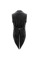 Black Fake Two Piece Leather Embroidered Swallow Tail Hem Men's Gothic Waistcoat - Product - 9