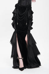 Black Floral Print Lace-Up Rose Chain Women's Gothic Fishtail Skirt - Product - 5