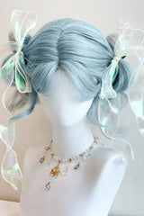 Glacier Blue Ombre Curtain Bangs Long Wavy Sweet Lolita Wig - Product - 4