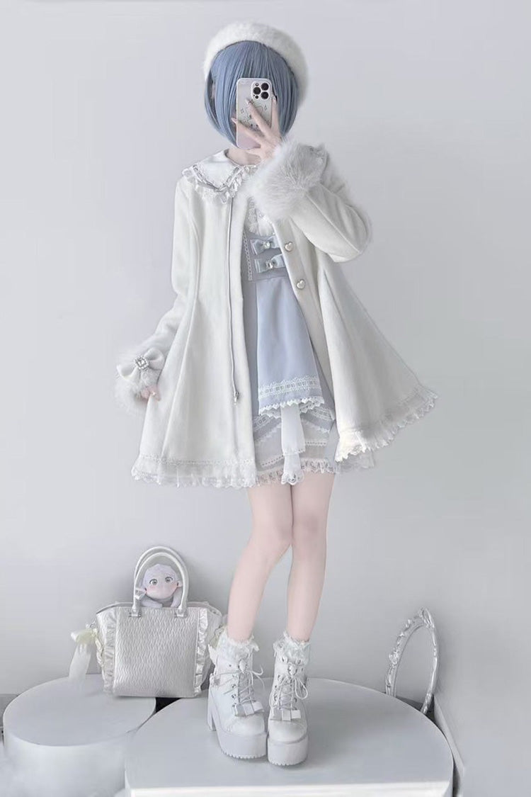 Ivory Long Sleeves Bowknot Rabbit Ears Detachable Hooded Japanese Jirai Kei Coat - Product - 6