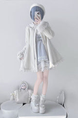 Ivory Long Sleeves Bowknot Rabbit Ears Detachable Hooded Japanese Jirai Kei Coat - Product - 6