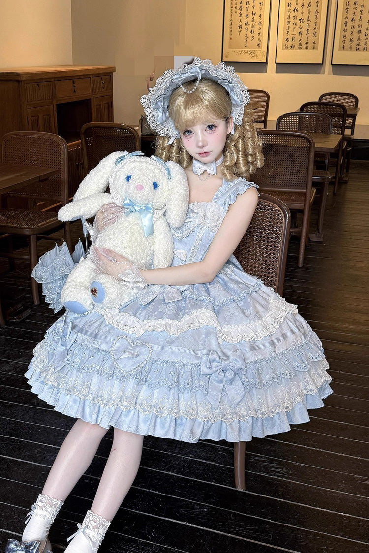 Blue [Super Cute Belia] Sleeveless Triple-Layered Ruffle Bowknot Lace Sweet Elegant Lolita Jsk Dress - Product - 2