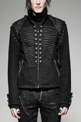 Black Metal Retro Button Decoration Long Sleeves Double Breasted Mens Steampunk Coat - Black - 1