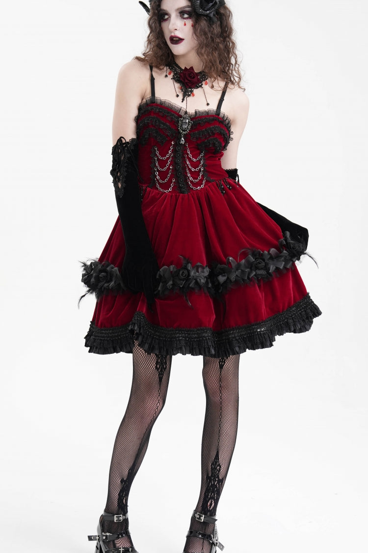 Red Chain Ruffle Lace Women's Gothic Slip Dress - Product - 5