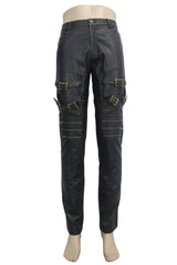 Bronze Multi Loops Zipper Metal Inlay Bandage Hand Rubbed Leather Men's Punk Pants - Product - 4