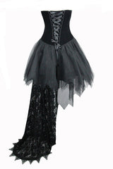 Black Gothic Wedding Strapless Feathered Sexy Velveteen Womens Dress With Rose Lace Tail - Product - 7