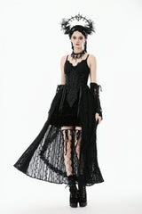 Black Sleeveless Floral Embroidered Lace Lace-Up Women's Gothic Slip Dress Wedding Dress - Product - 9