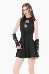 Black Sleeveless Cut-Out Cobweb Sheer Mesh Lace-Up Women's Punk Mini Dress - Product - 5