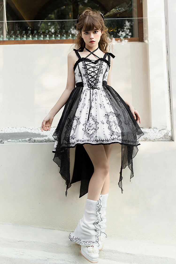 Black/White Sleeveless Butterfly Magic Print Gothic Lolita JSK Dress - Product - 2