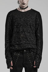 Black Long Sleeves Ripped Print Stitching Mens Gothic T-Shirt - Black - 1