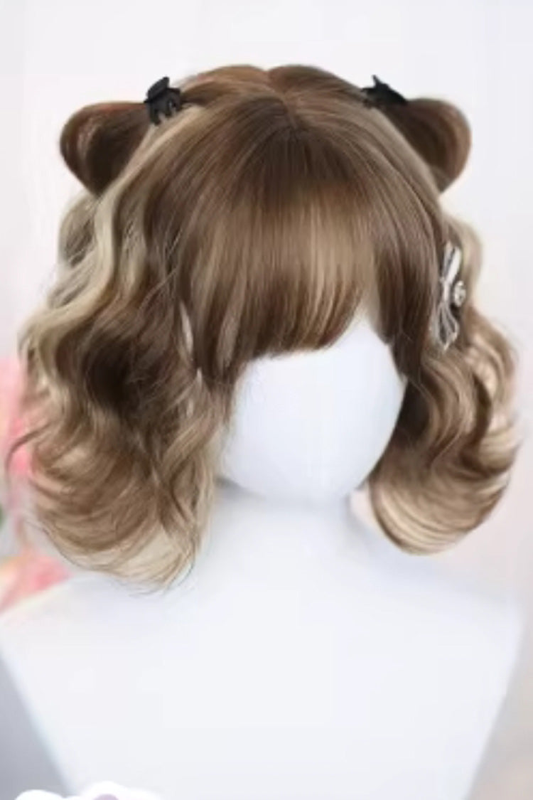 Gold/Brown Highlighted Airy Bangs Curly Hair Sweet Lolita Wig - Product - 2