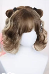 Gold/Brown Highlighted Airy Bangs Curly Hair Sweet Lolita Wig - Product - 2