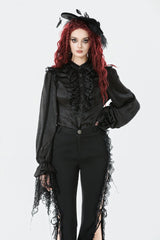 Black Long Lantern Sleeves Ruffled Spliced Lace Women's Gothic Blouse - Black - 1