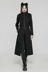 Black Stand Collar Chain Zipper Long Sleeves Women's Gothic Long Coat - Product - 3