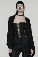 Black Long Batwing Sleeves Ripped Women's Punk Cardigan - Black - 1