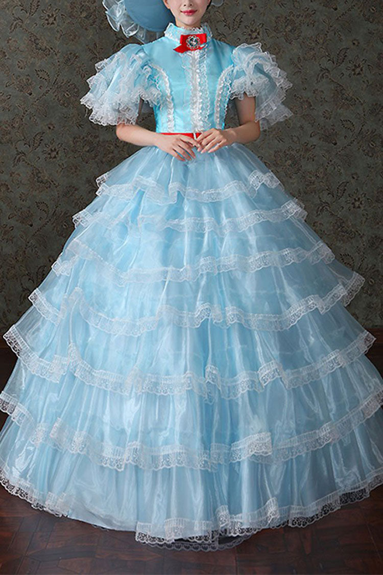 Court Style High Waisted Multi-Layer Victorian Lolita Dress - blue - 5