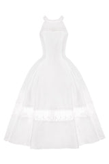 White [Flowers in the Mist] Off Shoulder Halterneck Print Ruffle Gothic Elegant Lolita Dress - Product - 3