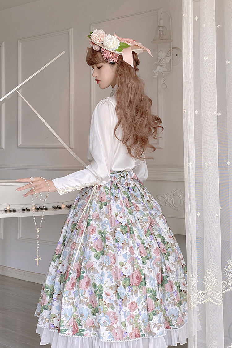 White [Afternoon Tea] Floral Printed Ruffled Sweet Lolita Skirt - Product - 3