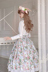 White [Afternoon Tea] Floral Printed Ruffled Sweet Lolita Skirt - Product - 3