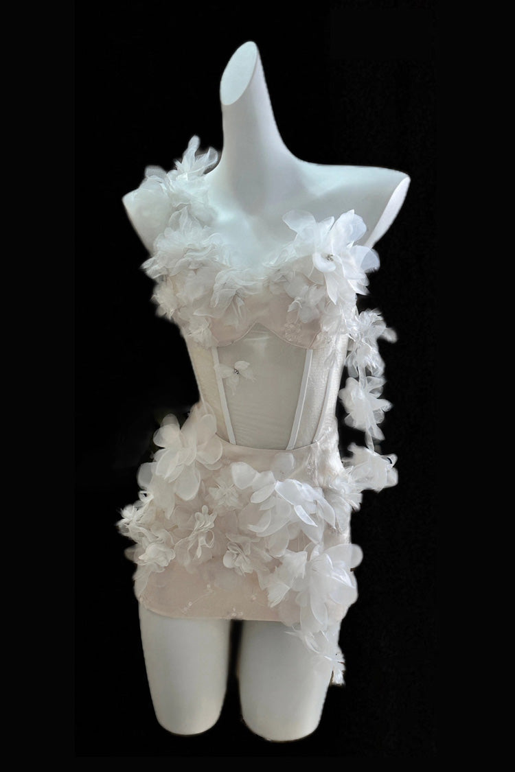 White Blooming Fairy Flower Sleeveless Bowknot Lace Slim Sweet (Dress Only) detail view 3