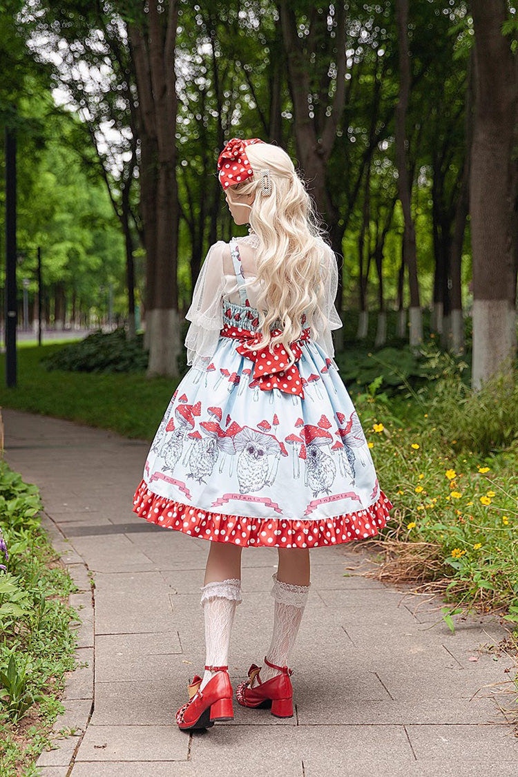 Cat Head Mushroom Print Ruffle Bowknot Sweet Lolita Dress 2 Colors - Product - 8