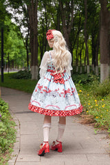 Cat Head Mushroom Print Ruffle Bowknot Sweet Lolita Dress 2 Colors - Product - 8
