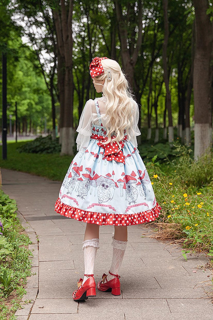 Cat Head Mushroom Print Ruffle Bowknot Sweet Lolita Dress 2 Colors - Product - 8