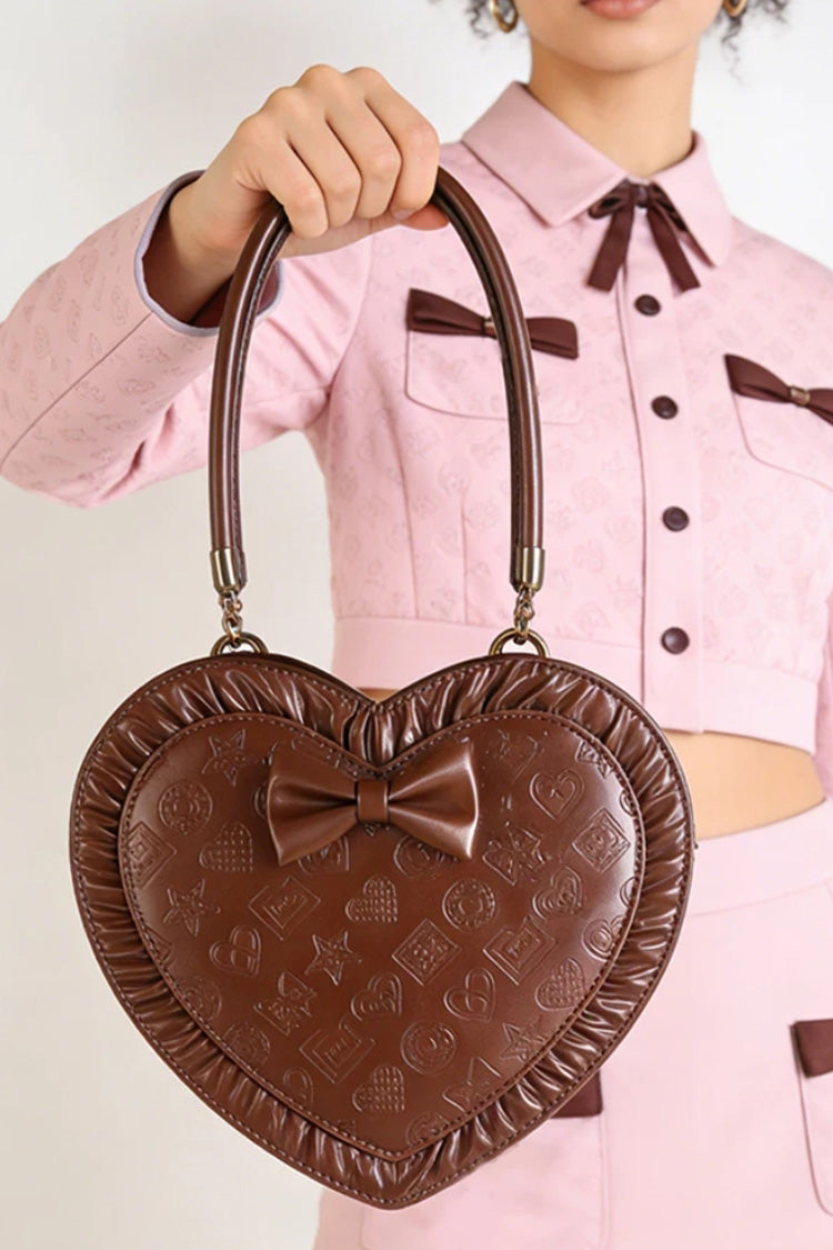 Heart‑Shaped Bow Sweet Lolita Handbag/Crossbody with Ruffled Trim 3 Colors - Product - 5