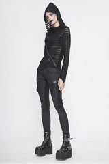 Black Punk Circuit Printed Leather Loops Womens Pants - Product - 7